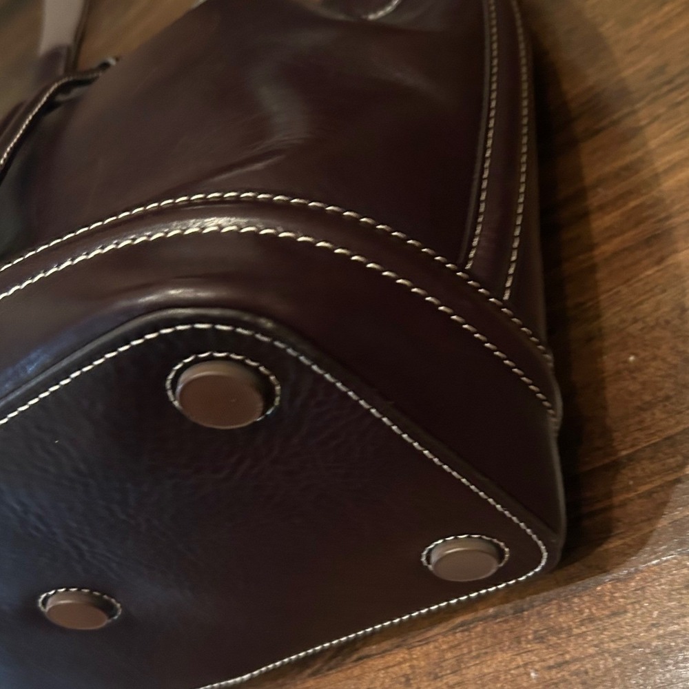 Dooney & Bourke Bucket Bag Dark Brown Leather Tassel Drawstring Classic Preppy - Picture 8 of 11